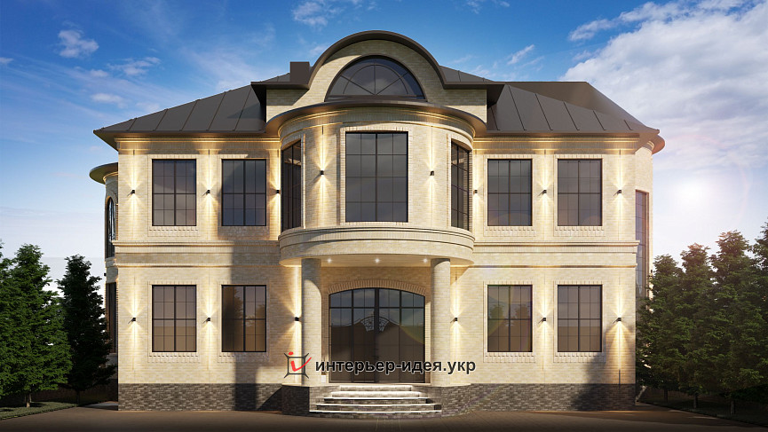 Дизайн фасаду будинку з гостьовим будиночком та будинком для охорони