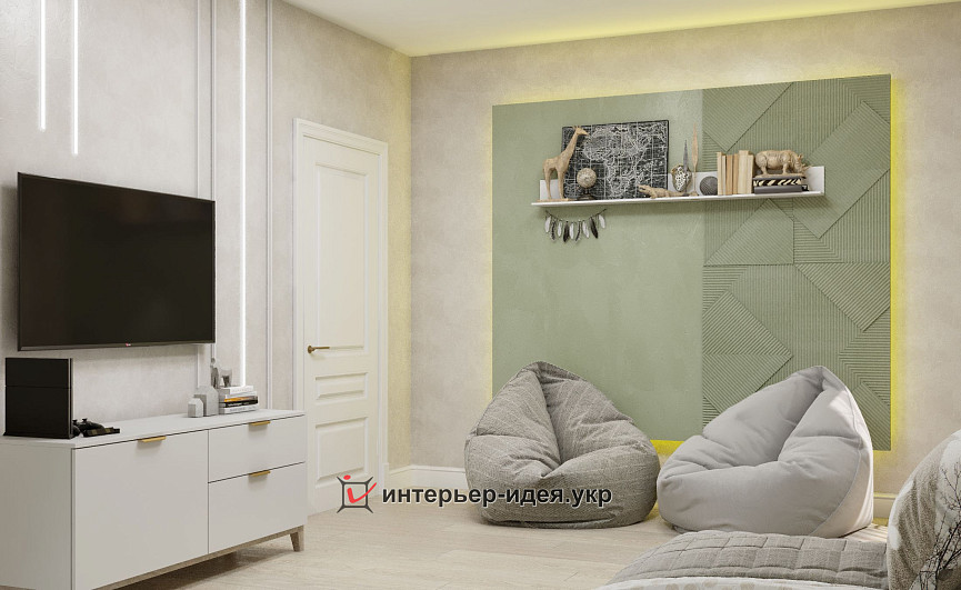 Светлая детская комната в классическом стиле с добавлением зеленых оттенков