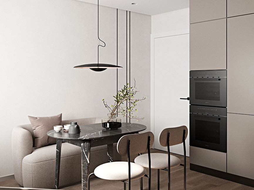 Кухня с пятиконечной конфигурацией в ЖК «Парковый квартал»