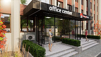 Входная группа офисного центра в городе Черкассы. Дизайн фасада ОБЩЕСТВЕННОГО ЗДАНИЯ