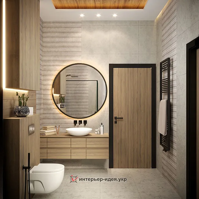 Санузел с плиткой "под дерево" в доме в Запорожской области