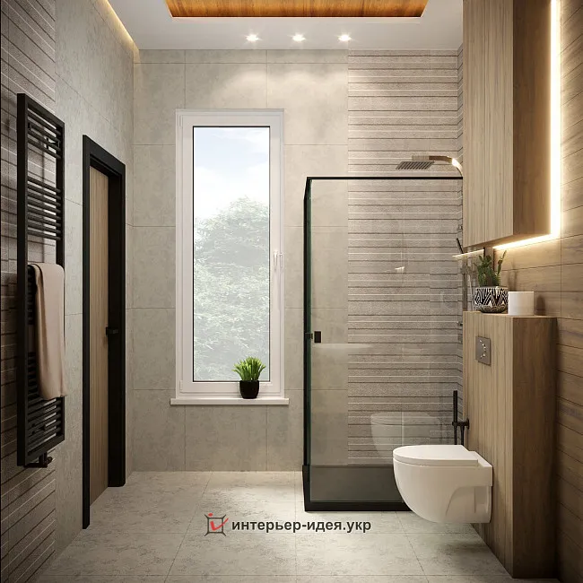 Санузел с плиткой "под дерево" в доме в Запорожской области